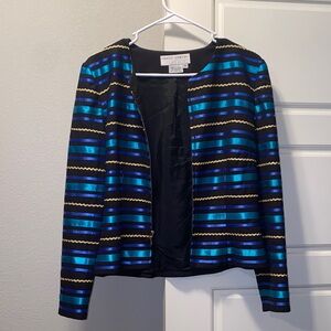 Maggy London Black and Blue Striped Blazer